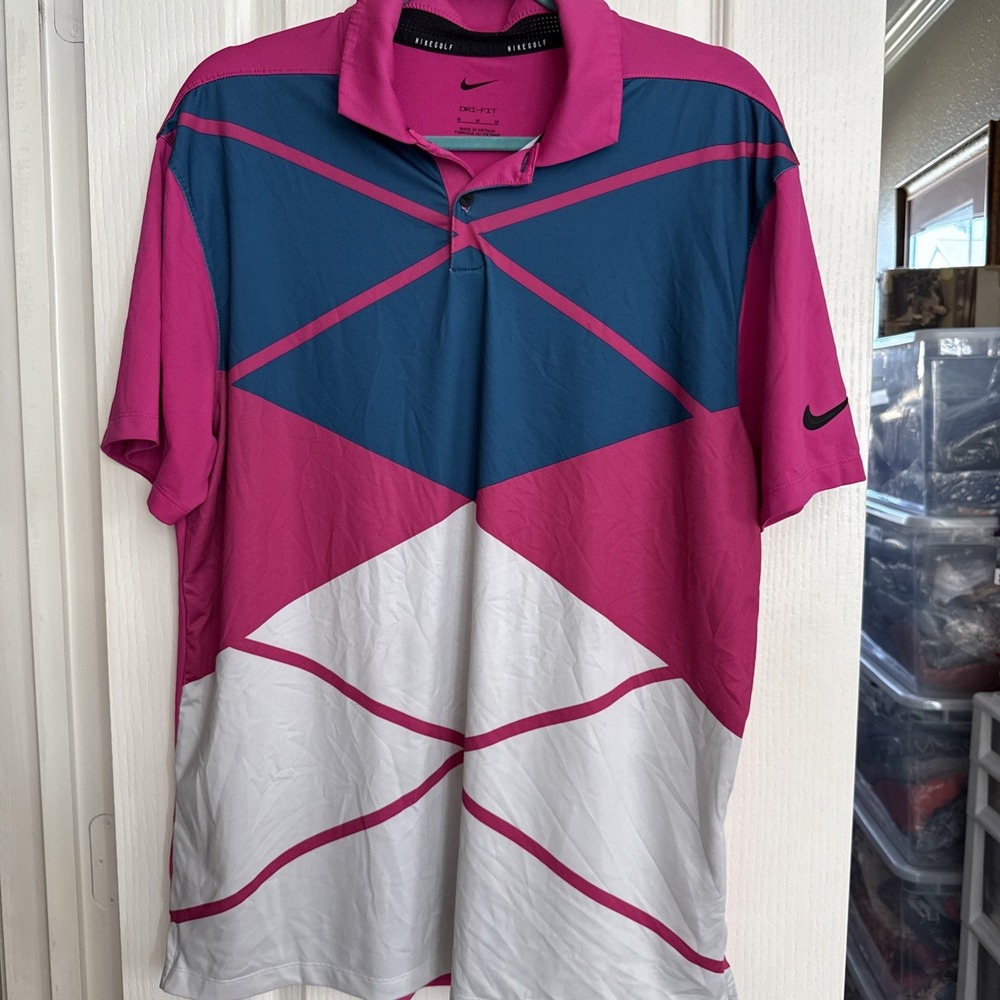 Nike Men's Dri-FIT Vapor‎ Argyle Golf Polo Shirt DH0609-621 (Pink Blue- SzM 4769